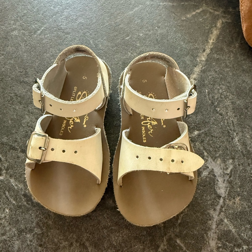 Beige Leather Sandals with Buckles